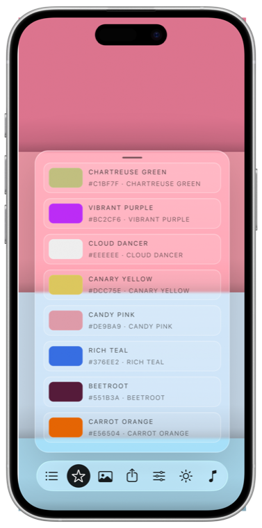 HilloColor favorite colors menu.